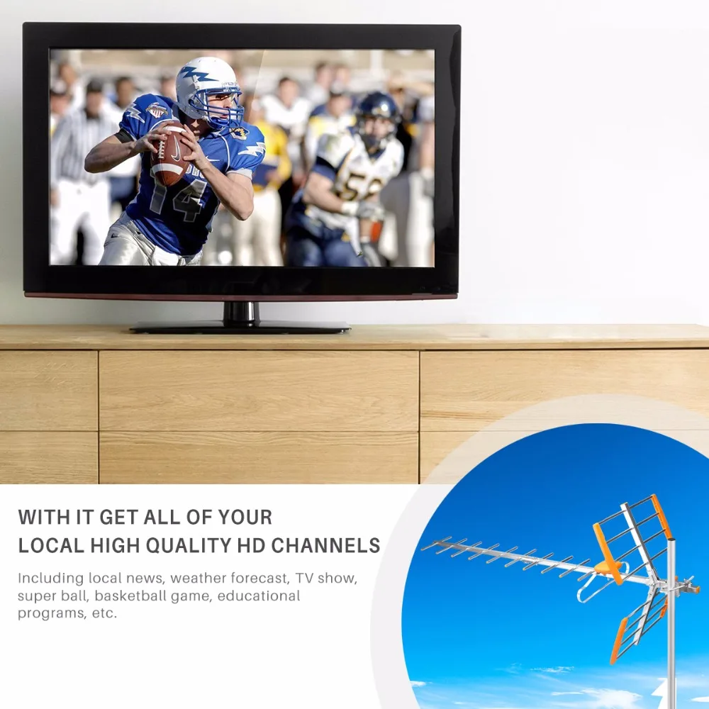 Fornorm 80 Миля Диапазон приема наружная ТВ антенна с высоким коэффициентом усиления HD ТВ антенна цифровая усиленная наружная/чердачная/крыша HD ТВ антенна
