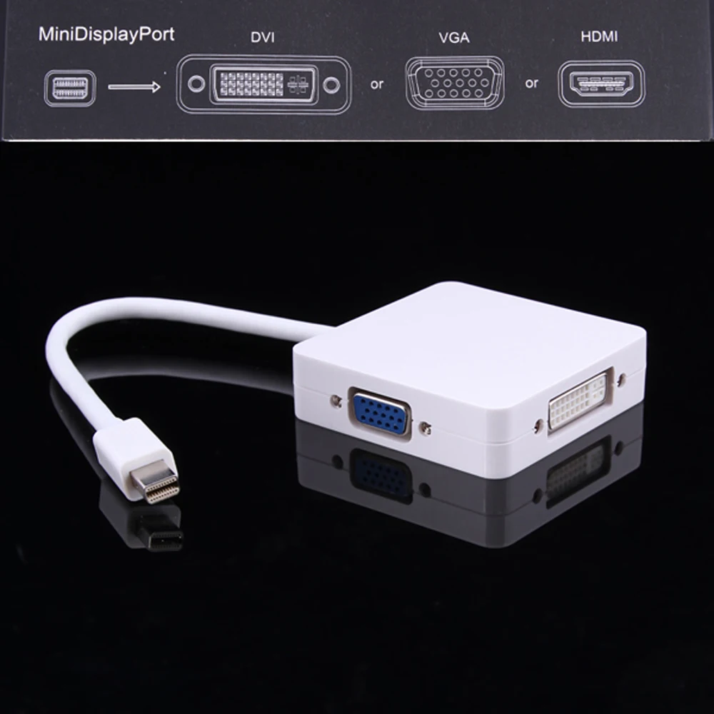 

New Fashion Design 3 In 1 Mini DP Displayport Thunderbolt to HDMI DVI VGA Adapter for Apple MacBook P20
