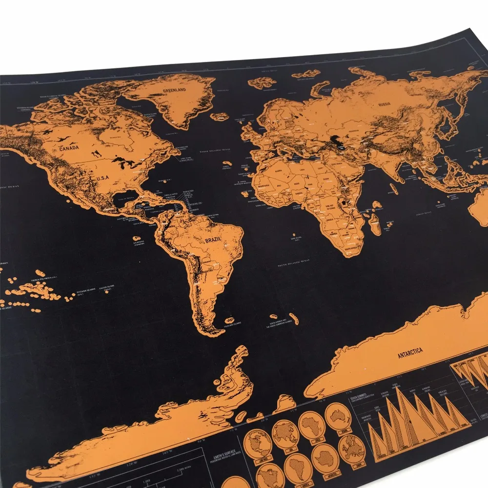 82x59cm large Wall decoration scratch off map the world map for home