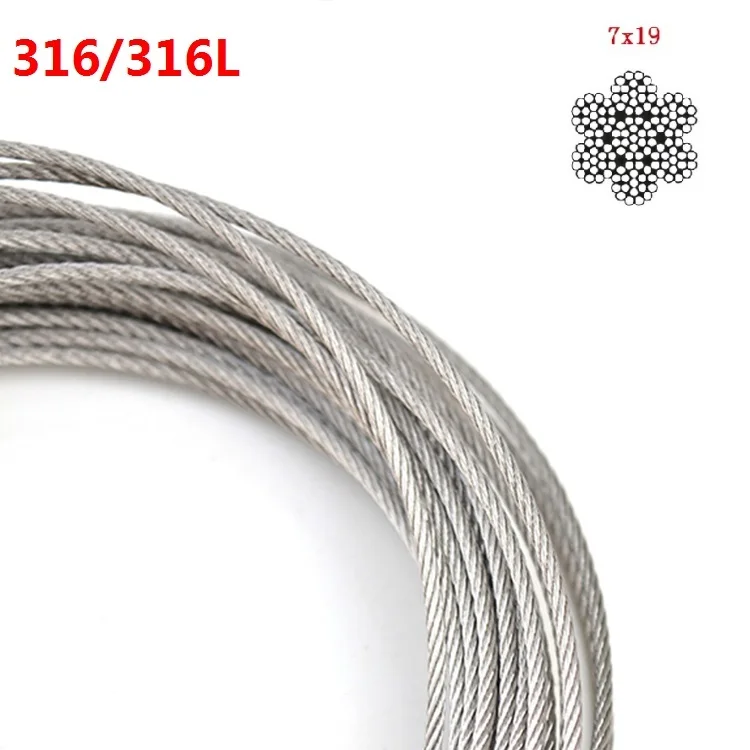 

Diameter.3/4/5/6/8MM Authentic Marine Seaworthy Grade 316 316L Stainless Steel Wire Rope 7*19 Structure Cable
