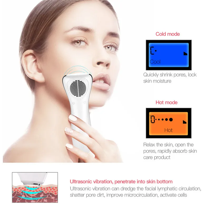 Cuidados com a Pele Dispositivo da Beleza Ckeyin Quente Frio Martelo Rosto Massageador Vibração Ultra-sônica Led Luz Fóton Limpeza Profunda Facial Purificador & 10 High Quality Beleza e saúde
