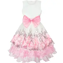 Sunny Fashion платья для девочек Цветок Розовый Цехин Размерный Цветы Галстук-бабочка Карнавальное шествие