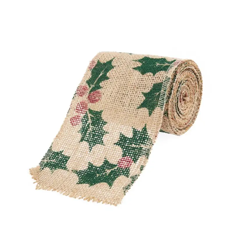 

3M 10CM Leaf Style Burlap Craft Ribbon for DIY Crafts Home Wedding Christmas Decoration (Brown+Green)