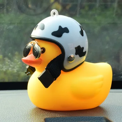 Society Lovely Lucky Duck Car Ornament Creative Decoration Car Dashboard Toys With Helmet And Chain Funny Car Accessories