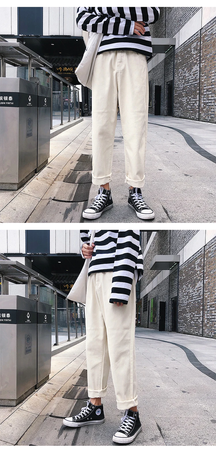 Для мужчин винтаж модные повседневные штаны Японии Уличная Стиль Прямые мужской сплошной цвет широкие брюки свободные мужские