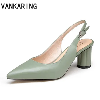 

brand shoes sexy pointed toe slingback spring summer shoes genuine leather high heel shoes woman pumps female mules black green