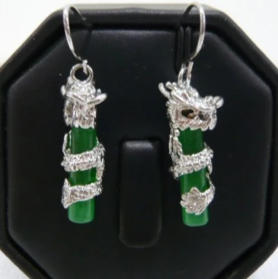 

2 colors wholesle Vogue green/blck Jde silver plted drgon Jewelry erring