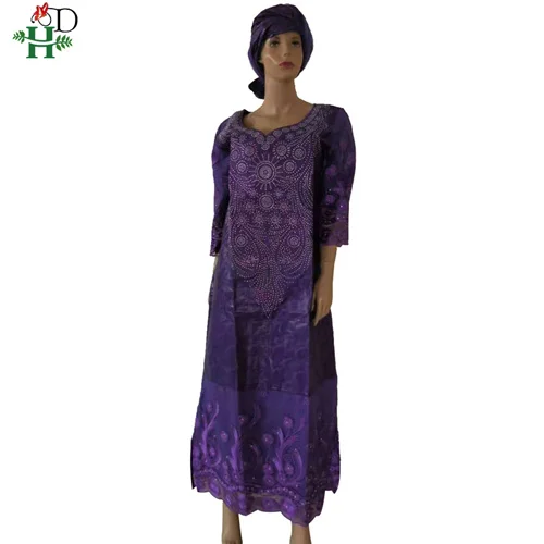 H& D Дашики африканские платья для женщин ropa africana mujer размера плюс bazin riche Макси платье кружева головной убор Южная Африка одежда - Цвет: Фиолетовый