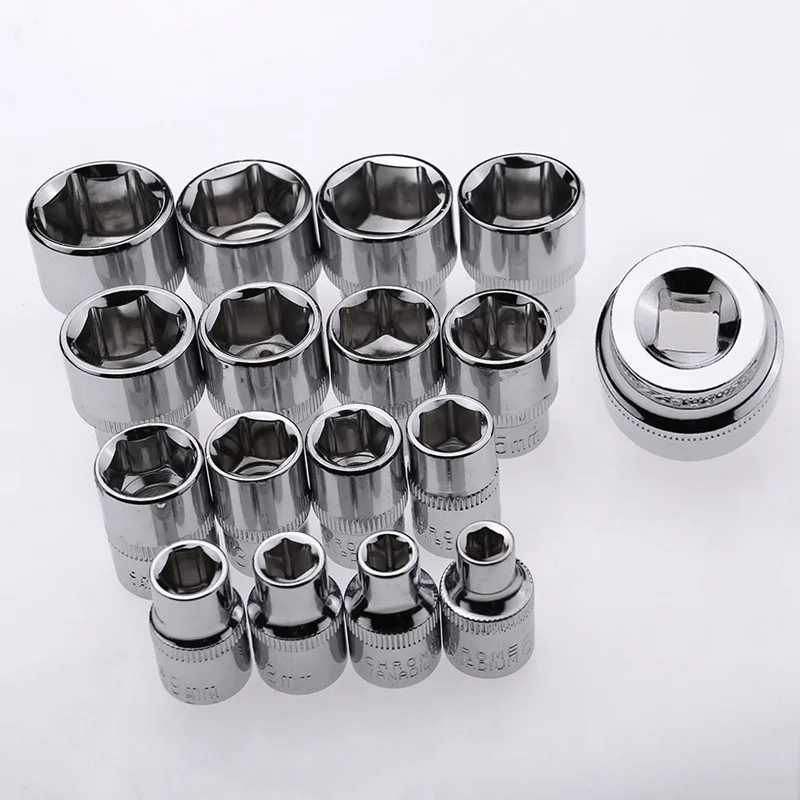 6mm-24mm Series Hexagonal Standard 3/8 Inch Short Sleeve Standard Hexagonal Socket Chrome Vanadium Steel Head Hex Socket Tool