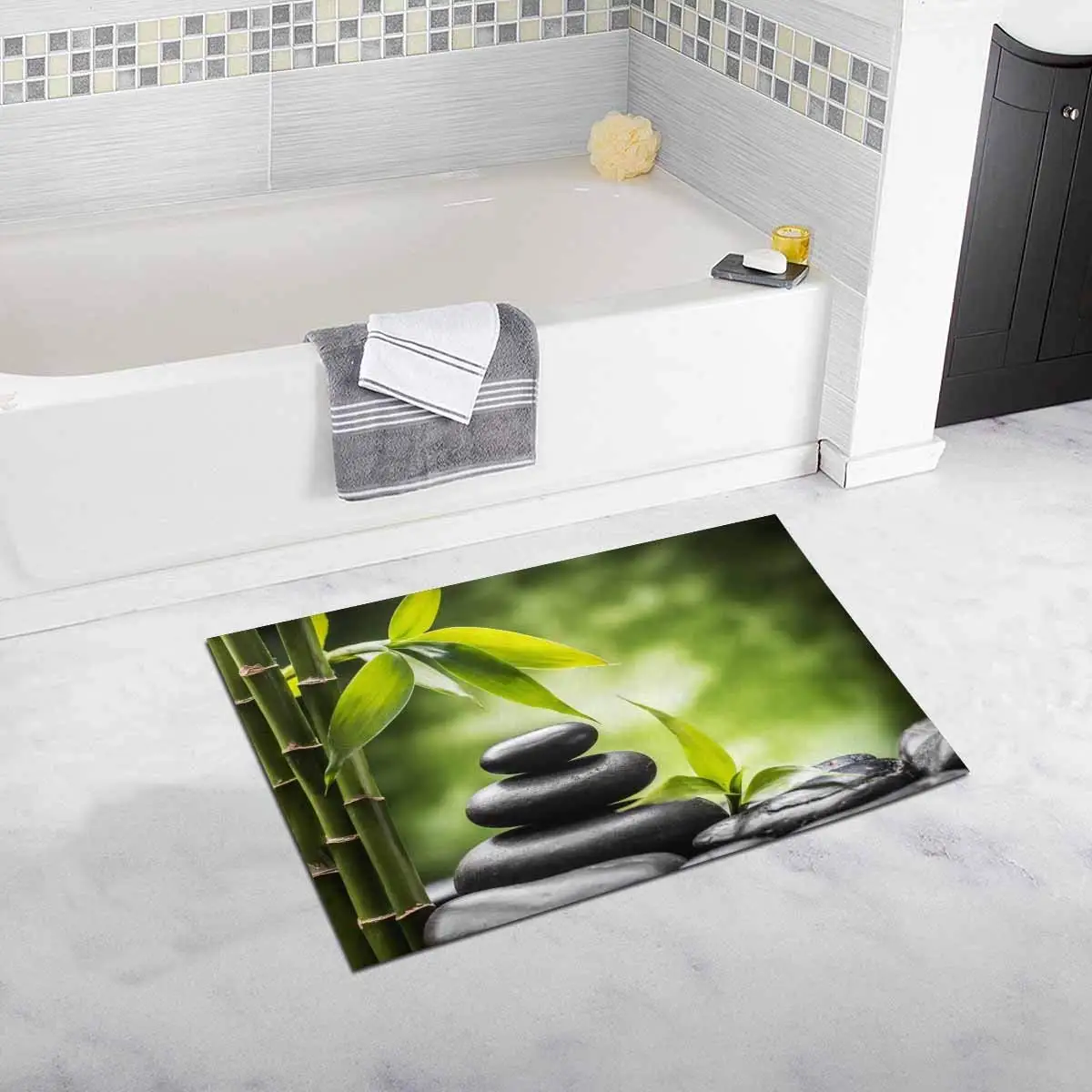 Spa Life with Zen Basalt Stones and Bamboo Kitchen Bathroom Mat Rug Non Slip Doormat Floor Mat Spa Life with Zen Basalt Stones and Bamboo Kitchen Bathroom Mat Rug Non Slip Doormat Floor Mat