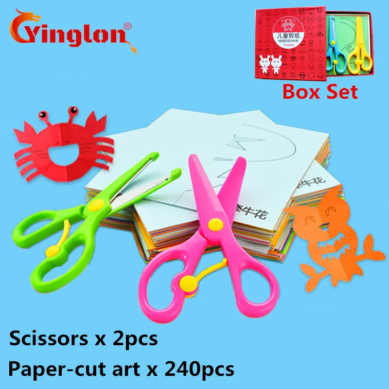 240 шт., с 2 ножницами, Детский комплект для оригами, с бумагой, детская ручная работа, забавная, стерео, ручная работа, для детей, 3D, ручная работа, бумага