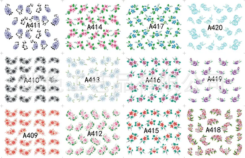 12 вариантов дизайна 3D супер тонкие наклейки для ногтей цветы советы клей для накладных ногтей наклейки Маникюрный Инструмент темное украшение Наклейки Для Ногтей - Цвет: A409-420