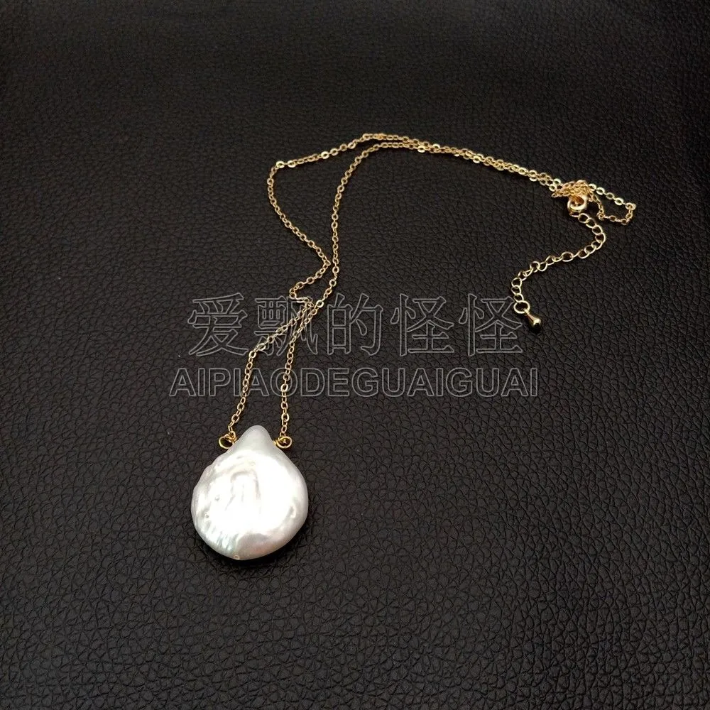 

N092612 17" White Coin Pearl Yellow White Golden Plated Chain necklace.