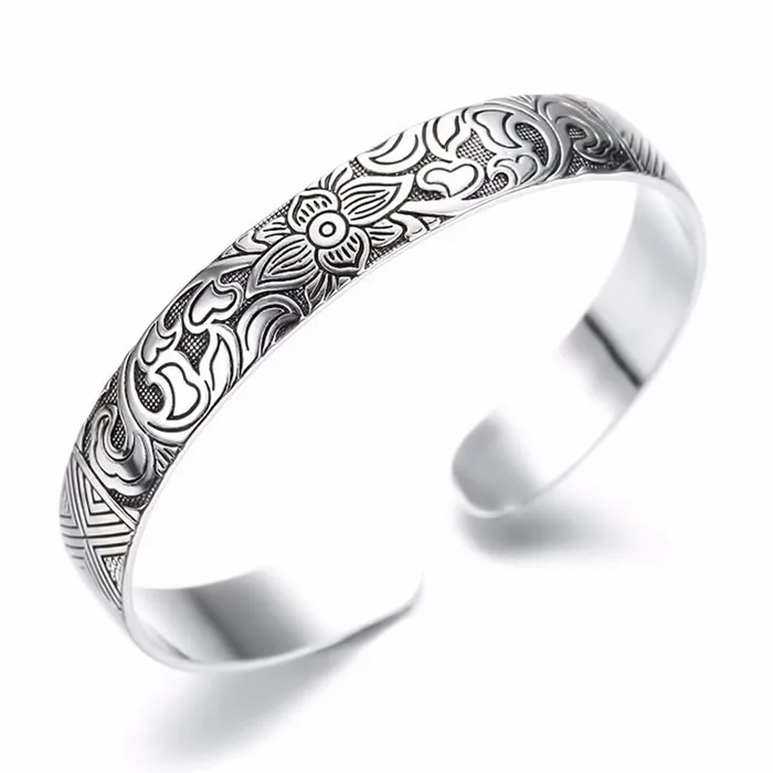 Lotus Thai Silver Bangle Bracelet - Jbr4*