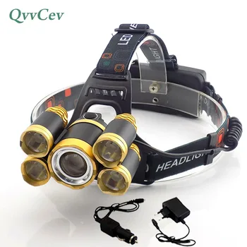 

5 Led Headlamp Powerful Flashlight Forehead Lamp Zoom Super Bright Camping Hunting Outdoor Fishing Head Light Torch with Charger