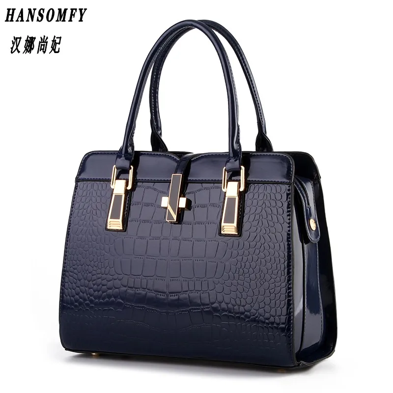 

100% Genuine leather Women handbag 2018 New bright patent leather crocodile pattern fashion shoulder shoulder ladies bags
