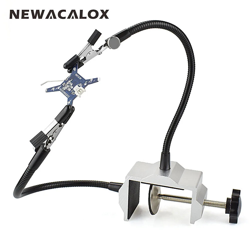 NEWACALOX Bench Vise Aluminum Table Clamp Soldering Iron Holder Soldering Station PCB Fixture Helping Hands with 2 Flexible Arms NEWACALOX Bench Vise Aluminum Table Clamp Soldering Iron Holder Soldering Station PCB Fixture Helping Hands with 2 Flexible Arms