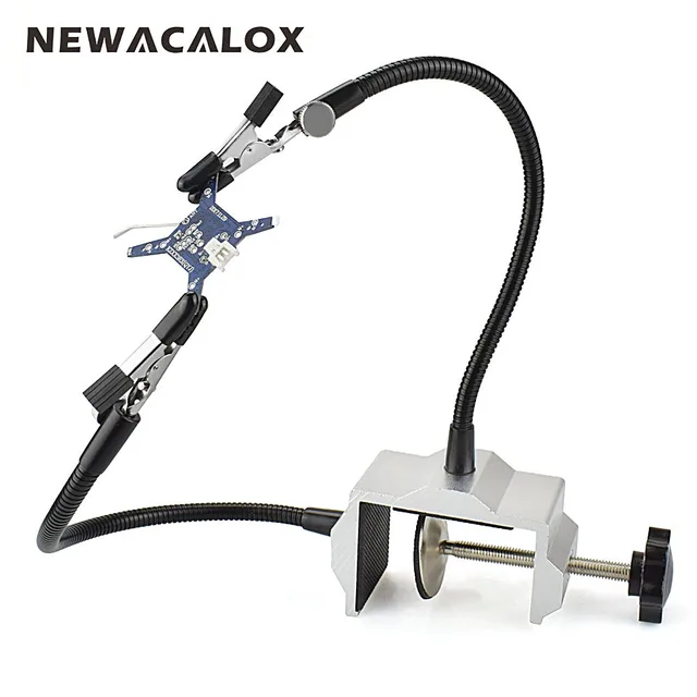 NEWACALOX Bench клещи алюминий Настольный зажим паяльник держатель паяльная станция PCB приспособление Руки помощи с 2 гибкий манипулятор