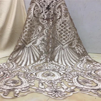

Tollola Indian George lace Nigerian Champagne lace Fabrics 2019 high Quality African Sequins Fabric For Party Dresses