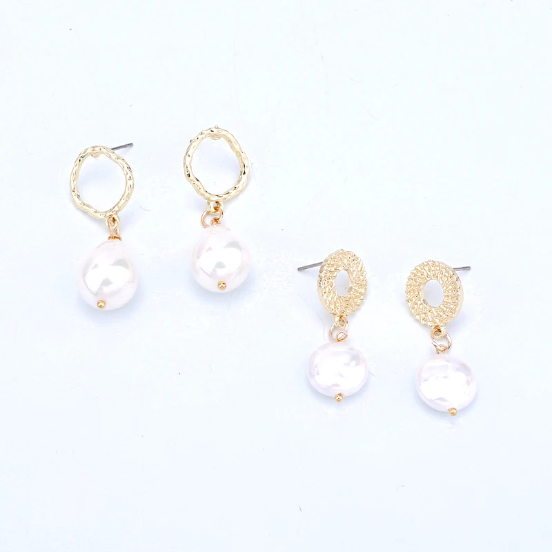 

Dayoff Simulated Pearl Gold Color Stud Sarrings Women Jewelry Geometric Round Temperament Earstud Party Earrings E59