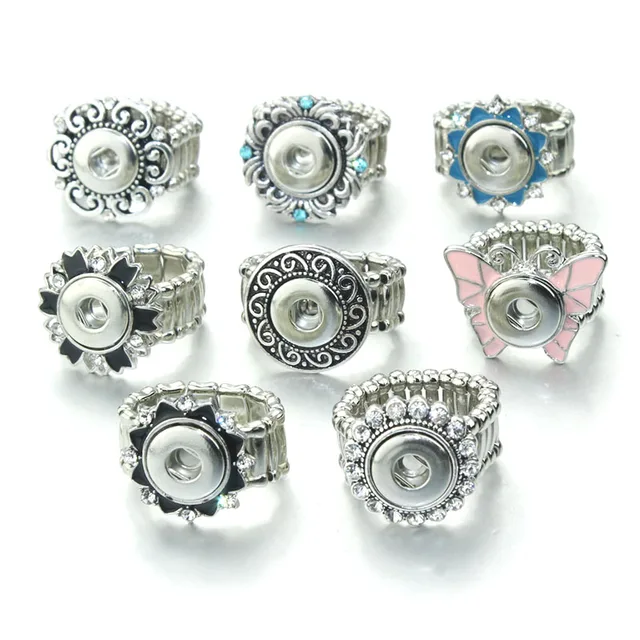 Vintage Crystal DIY Elastic Adjustable Snaps Ring Fit 12mm Metal Snap Buttons Wo Vintage Crystal DIY Elastic Adjustable Snaps Ring Fit 12mm Metal Snap Buttons Wo