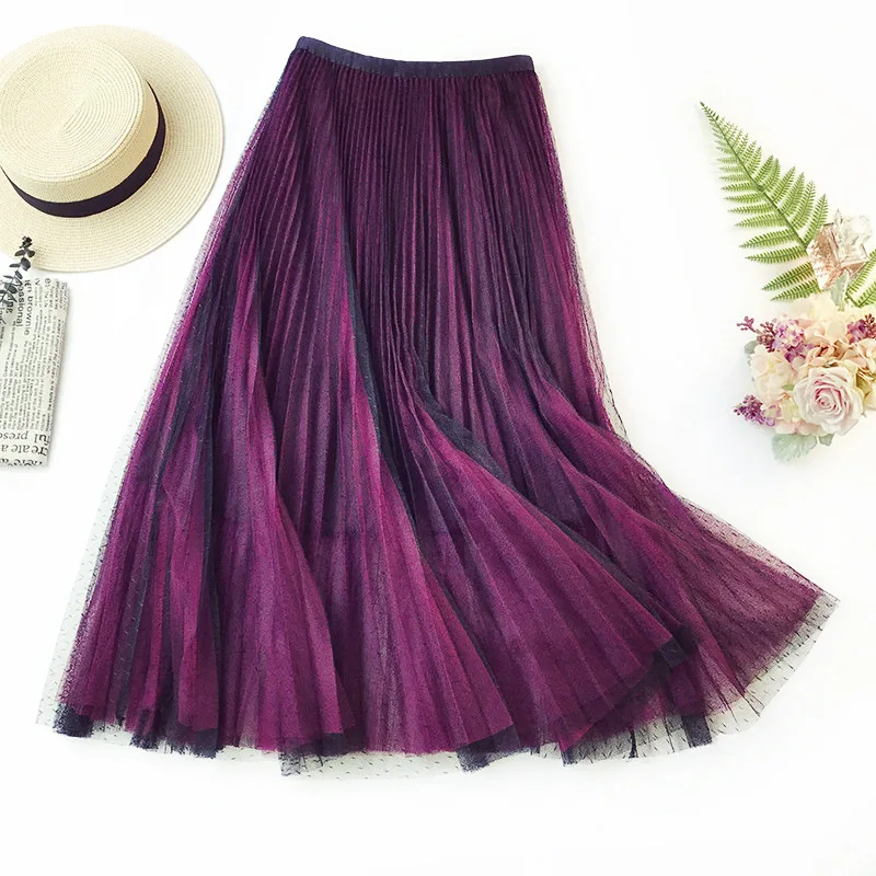 

Spring And Summer Women's Fashion Gradual Change Temperament Office Lady A-line Mid-calf Empire Tutu Pleated Skirt Ladies