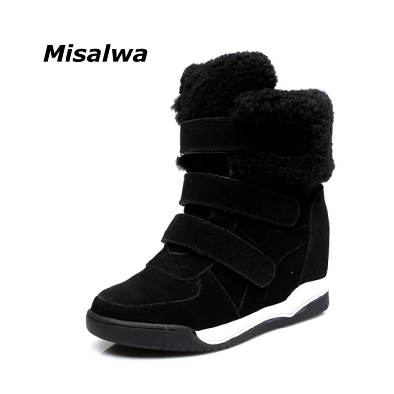 

Misalwa 2018 New Black Winter Women Boots Fashion Female Hook And Loop Snow Boots Plush Warm Girl Shoes Free Shipping