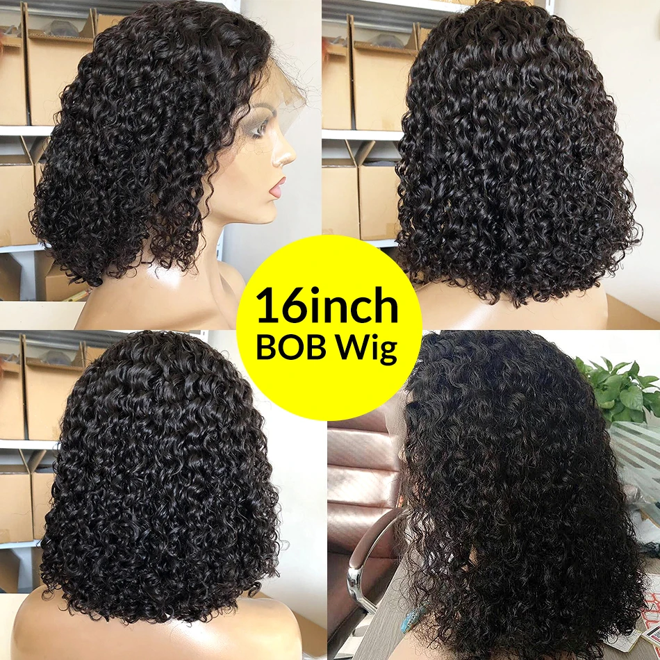 4x4 Afro Kinky Curly Lace Front Human Hair Wigs Deep Wave Pre