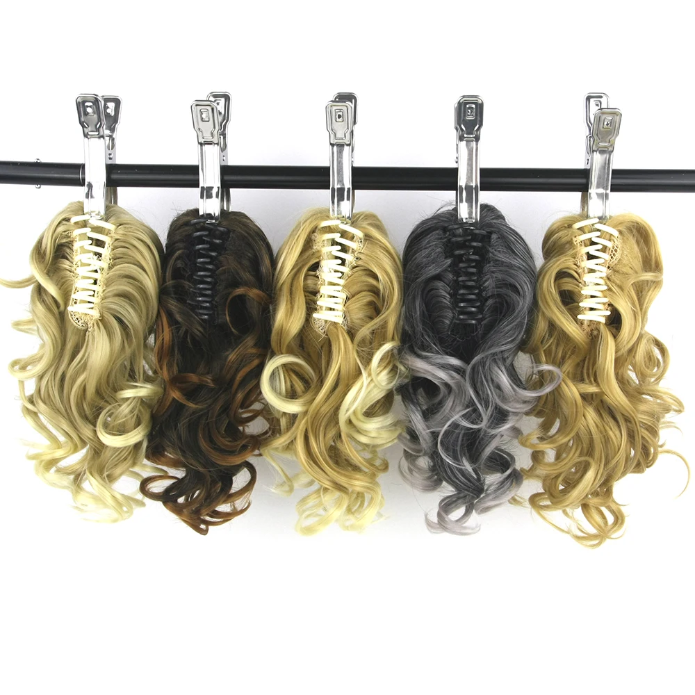 Claw Ponytail Curly Synthetic Hair Blonde Ombre Clip In Hair Extensions Little Pony Tail on Clips Chignon Fairy Tail Fake Hair Extensions