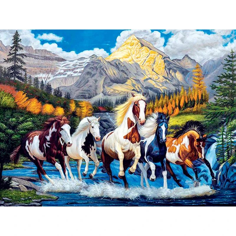 5D DIY Full Drill Round Diamond Painting Embroidery Pattern Colorful Horse Mosaic Cross Stitch Needlework Stickers | Дом и сад