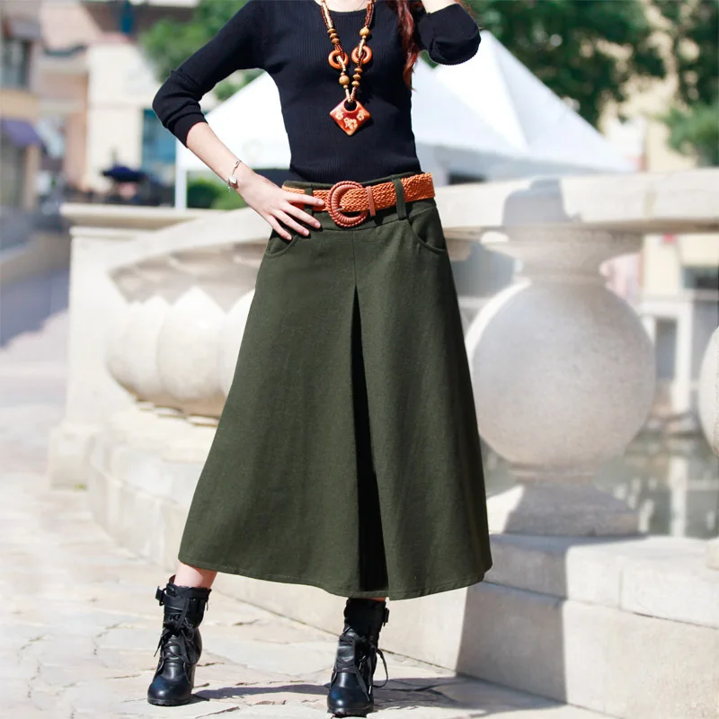 

2015 Spring Autumn And Winter Women Bust Skirts Female Thickening Woolen Saia Longa Vintage Style Long Wool Casual Maxi Skirt