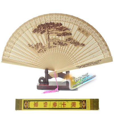 Sandalwood fan hand-made wooden folding fan hollow wood carving craft fan aroma floral pattern ladies temperament dance Exquisit