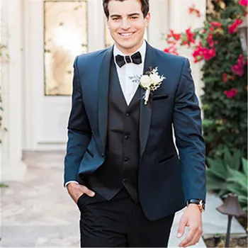 

Custom Made Men's Suits New Arrival Navy Slim Fit Suits Costume home Wedding Suits (jacket+pants +vest)