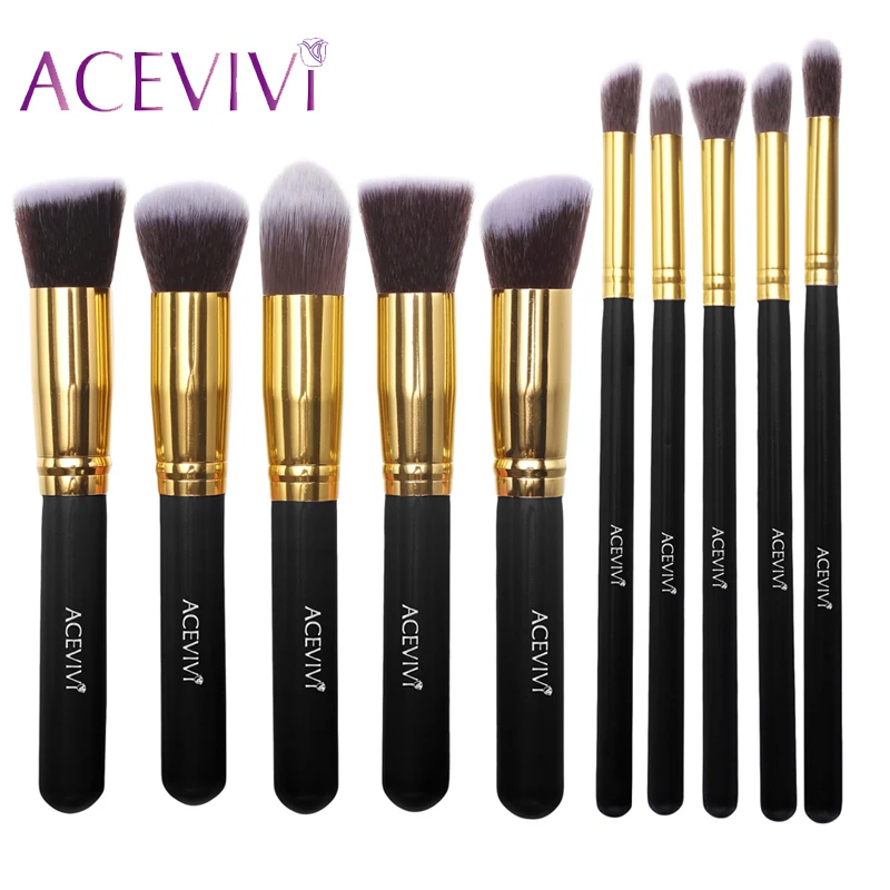 

ACEVIVI Pro 10pcs Black Rose Gold Makeup Brushes Kit Foundation Powder Eyeshadow Blending Cosmetic High Quality Brushes Set