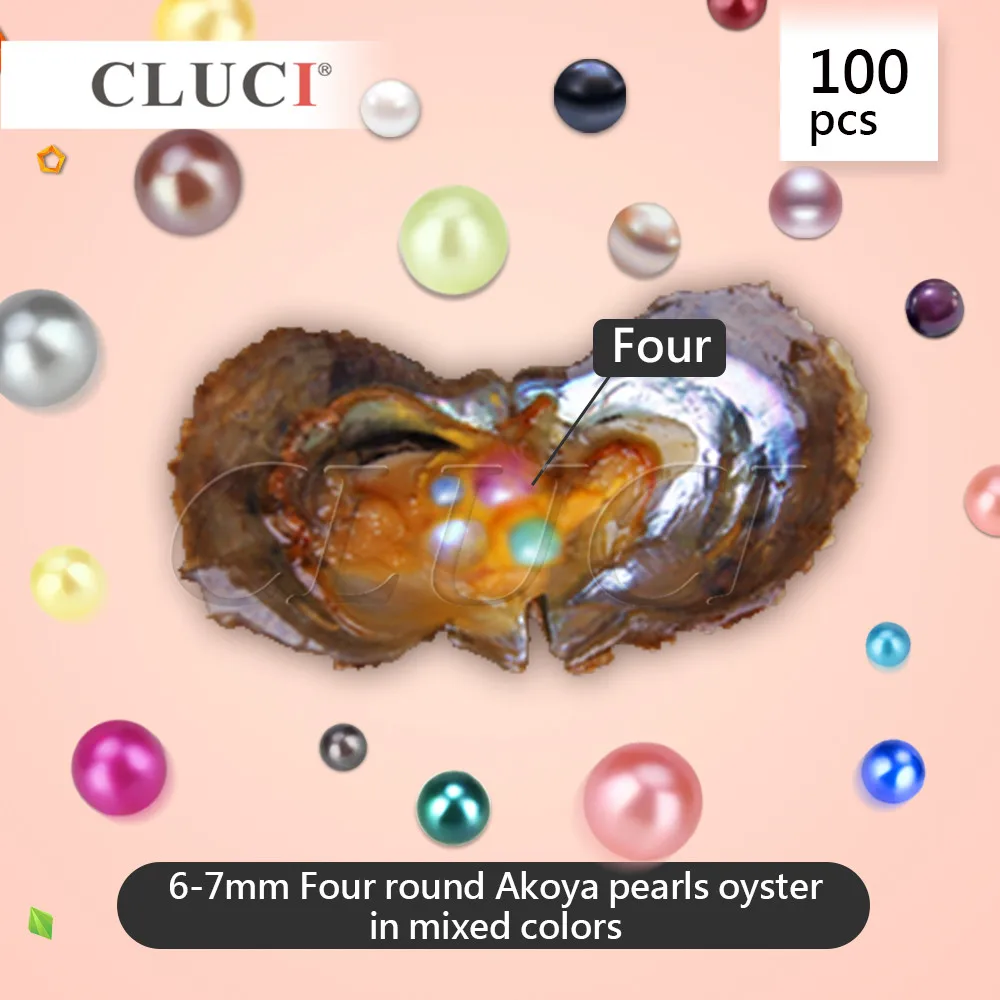 

CLUCI wholesale 4 pearls in one oyster, 100pcs mixed colors 6-7 mm round akoya quadruplets pearls oysters, individually wrapped