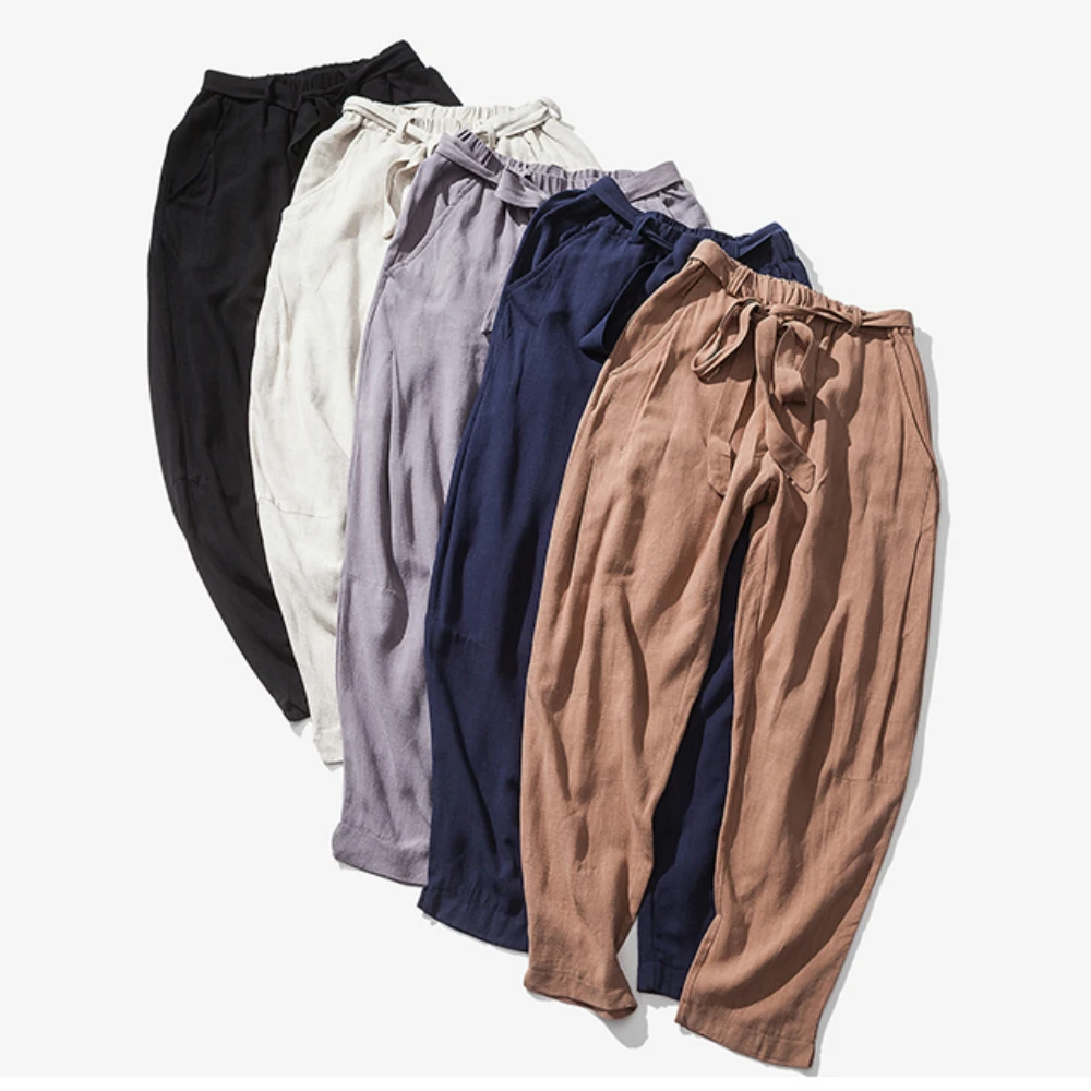 New Summer Cotton Linen Harem Pants Men Belt Jogger Pants Male Trousers Chinese Traditional Cloths Plus Size 5XL Calsa Masculina
