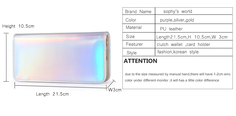 Shiny Hologram Zipper Clutch Purse