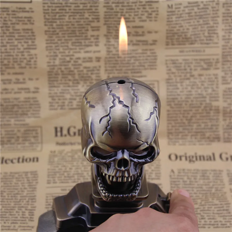 Сигарный сигаретный фонарь, зажигалка в форме черепа, газовая зажигалка с пепельницей для украшения дома, аксессуары для курения