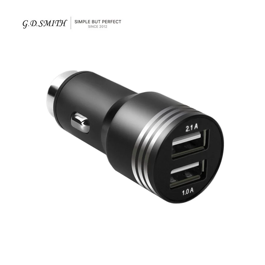  G.D.SMITH Smart USB Car Charger for Apple iPhone / Samsung / Xiaomi 5V 2.1A 2 Port Mobile Phone Dock Retail and Wholesale 