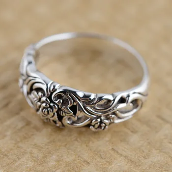 

Silver ring S925 sterling silver jewelry wholesale antique style hollow rose simple fashion style