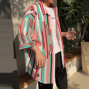

2019 Summer Men's Fashion Flower Printing Shirts Cotton Clothes Short Sleeve Red/blue/yellow Color Loose Shirts Big Size M-5XL
