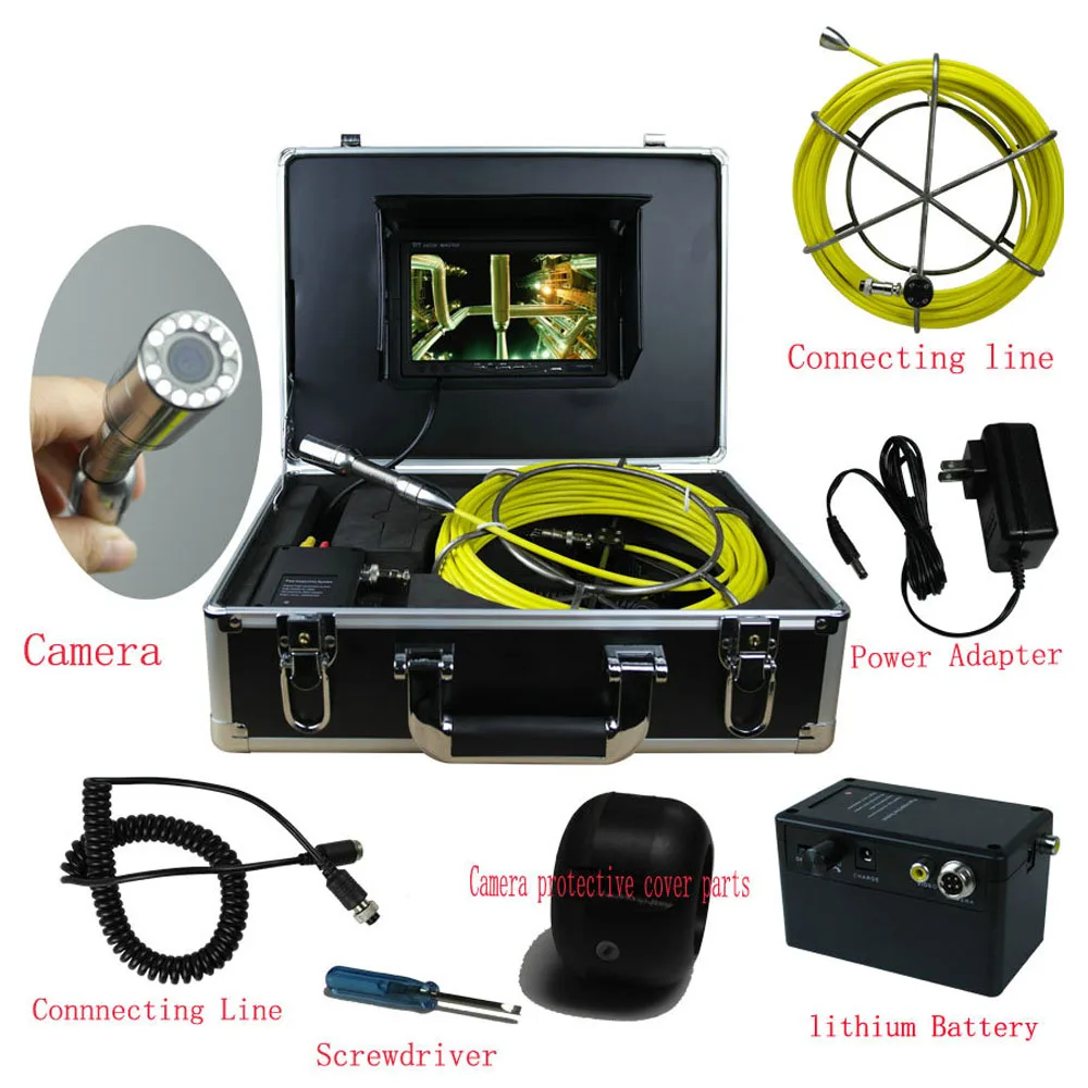 

40M Sewer Waterproof Camera Pipe Pipeline Drain Inspection System 7"LCD DVR 1200TVL Camera with 12 LED Lights 4GB SD Card