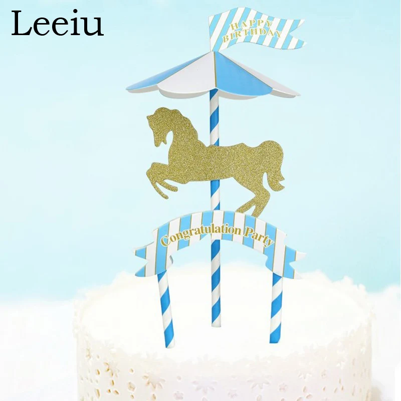 

Leeiu Glitter Paper Carousel Horse Cake Topper Happy Birthday Cake Topper Party Supplies Birthday Party Decoration Kids