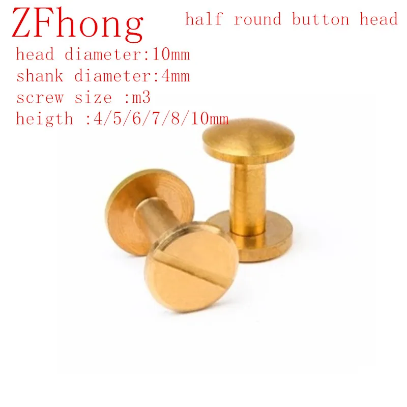 

20pcs head 8mm Arc Solid Brass half round head Stud Screw Nail Screw back Leather Rivet Belt 4mm /5mm/ 6mm / 7mm/ 8mm / 10mm