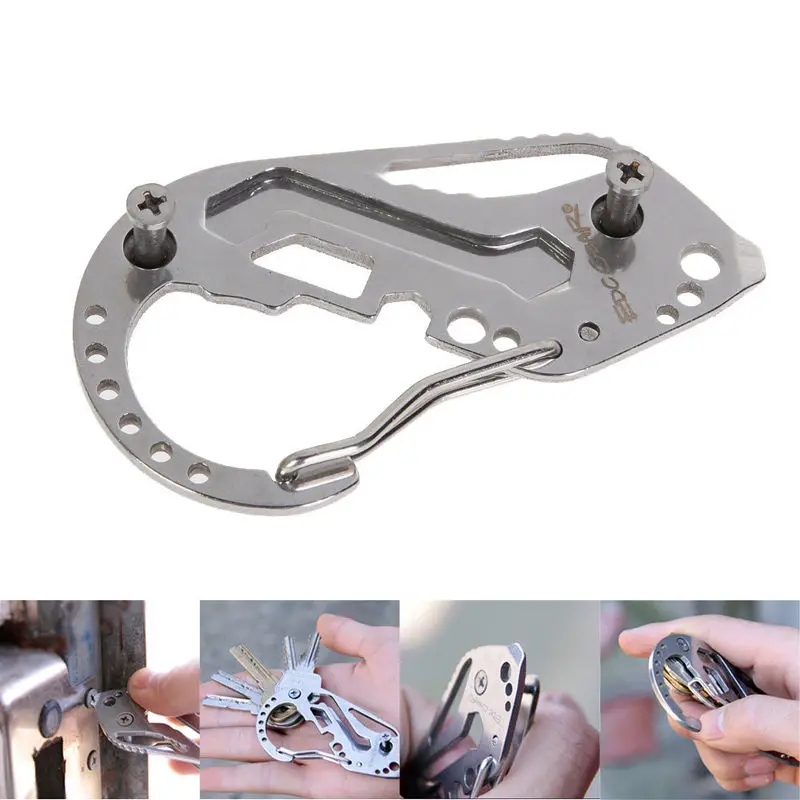 

EDC Multifunctional gadget travel camp pocket holder clip tool utility organizer stainless steel multi kit carabiner Key