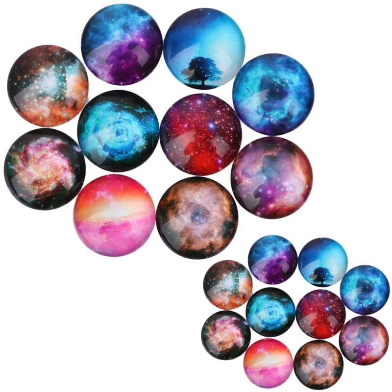 

10Pcs Mixed 12/20mm Photo Image Galaxy Round Glass Cabochon Dome Flat Back Cover
