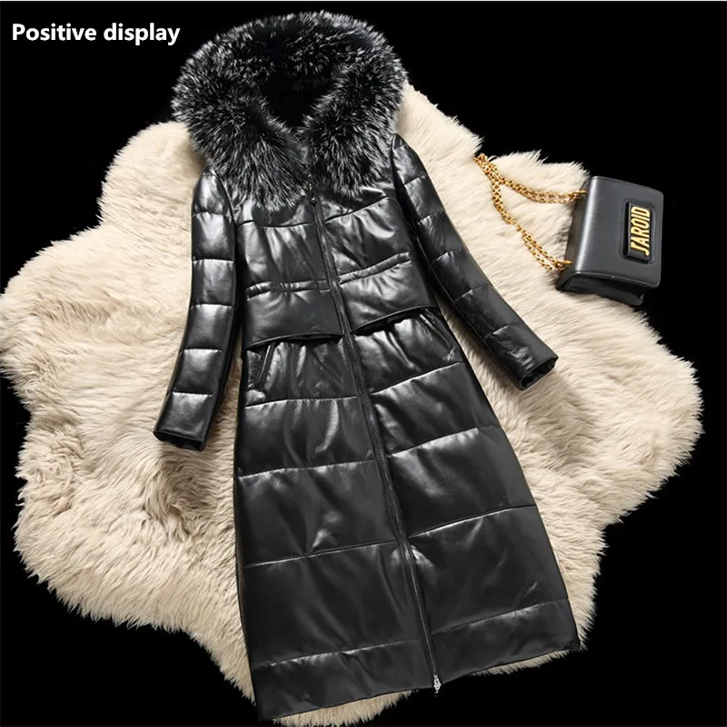 Пальто из овчины для женщин пуховик с воротником из меха енота пальто с капюшоном больших размеров Толстая теплая верхняя одежда из натуральной кожи 2102