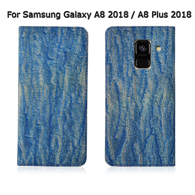 Дерево текстуры из натуральной кожи Магнитная чехол для телефона для samsung Galaxy A6 A8 плюс флип чехол