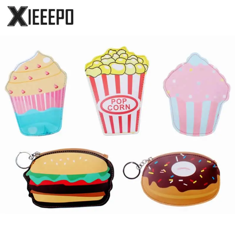

Creative Cute Cartoon Coin Purse Women Ice Cream Fries Key Chain Girl PU Leather Shell Zipper Change Wallet Card Holder For Gift