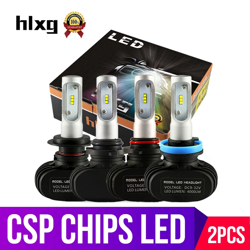 

hlxg 2PCS S1 Auto H3 H8 H11 H4 Led H7 Bulb Car Headlight High Low Beam 50W 8000LM 12V 24V Fog Light Kit CSP/SMD Chips Car Lights
